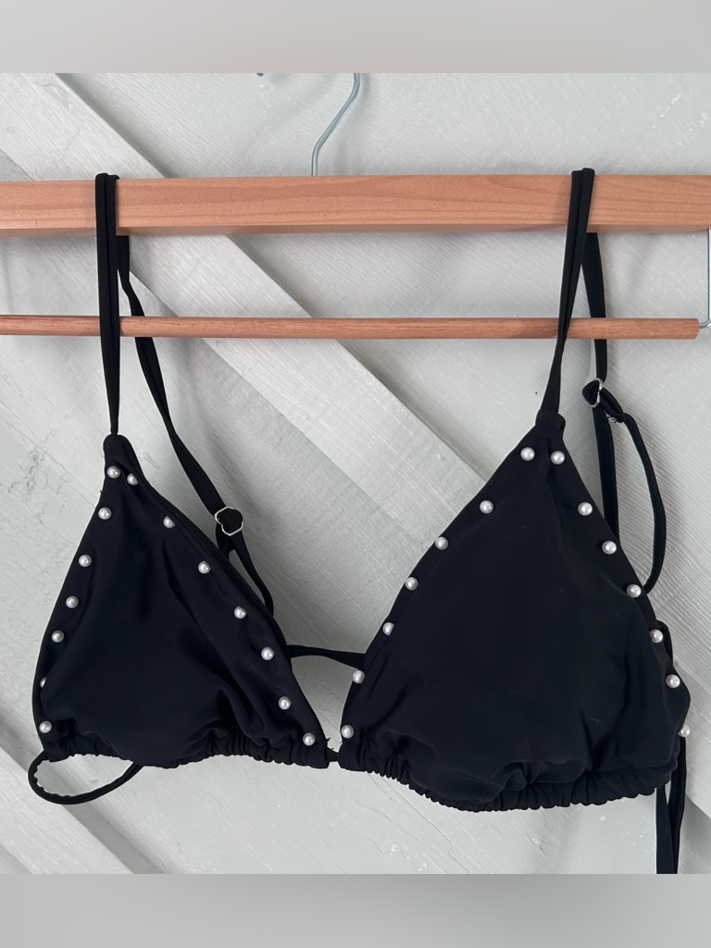 No Boundaries Black Pearl-Accent Triangle Bralette